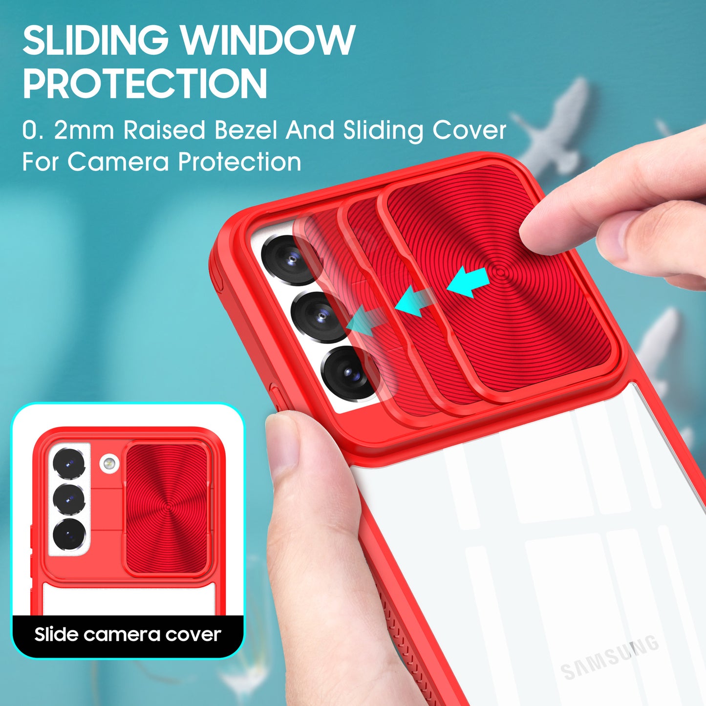Transparent color-blocked sliding window Samsung phone case