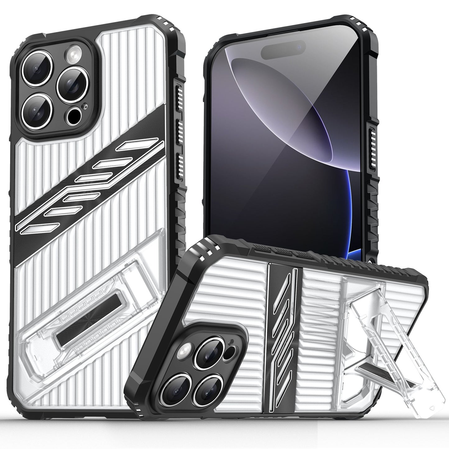 Transparent striped back panel invisible stand Apple phone case