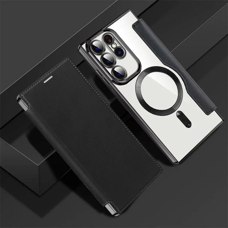 Luxury Flip Business Leather Wireless Charging Phone Case For Samsung