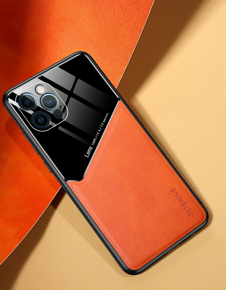 Full-coverage leather textured magnetic Apple phone case