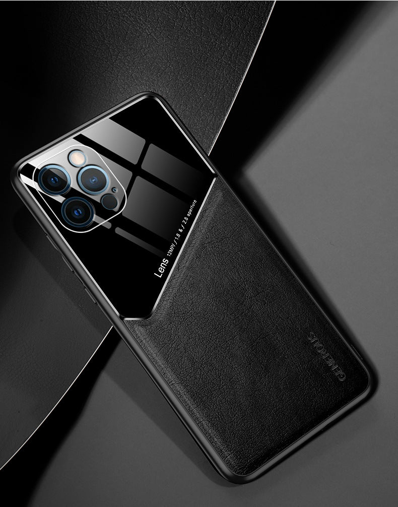 Full-coverage leather textured magnetic Apple phone case