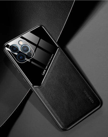 Full-coverage leather textured magnetic Apple phone case
