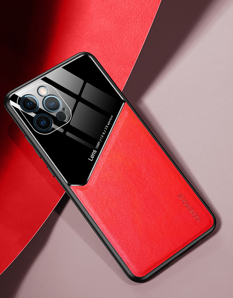 Full-coverage leather textured magnetic Apple phone case