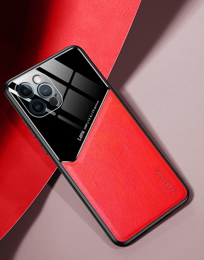 Full-coverage leather textured magnetic Apple phone case