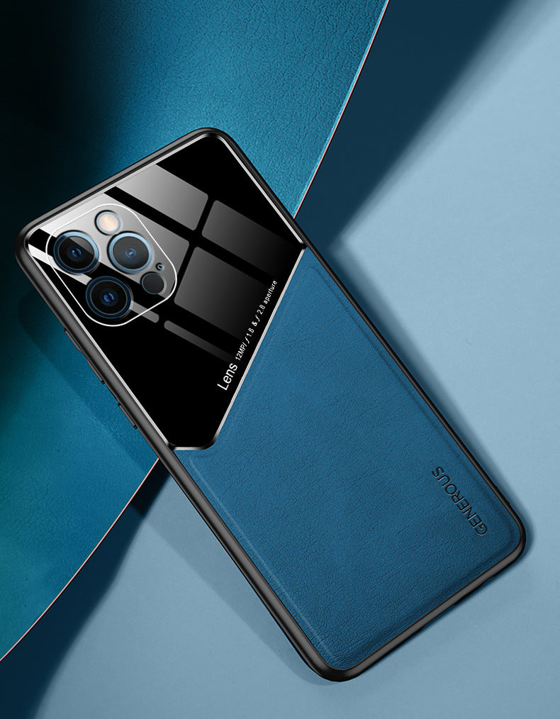 Full-coverage leather textured magnetic Apple phone case