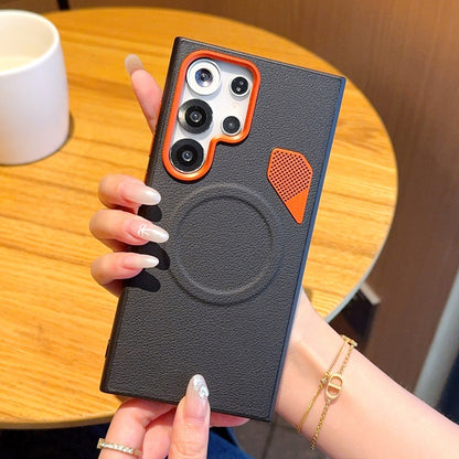 Luxury vegan leather gold-plated solid color magnetic Samsung phone case