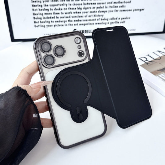 Electroplated flip case with card slot and magnetic closure for Apple iPhone