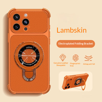 Four-corner anti-drop folding stand leather-textured Apple phone case