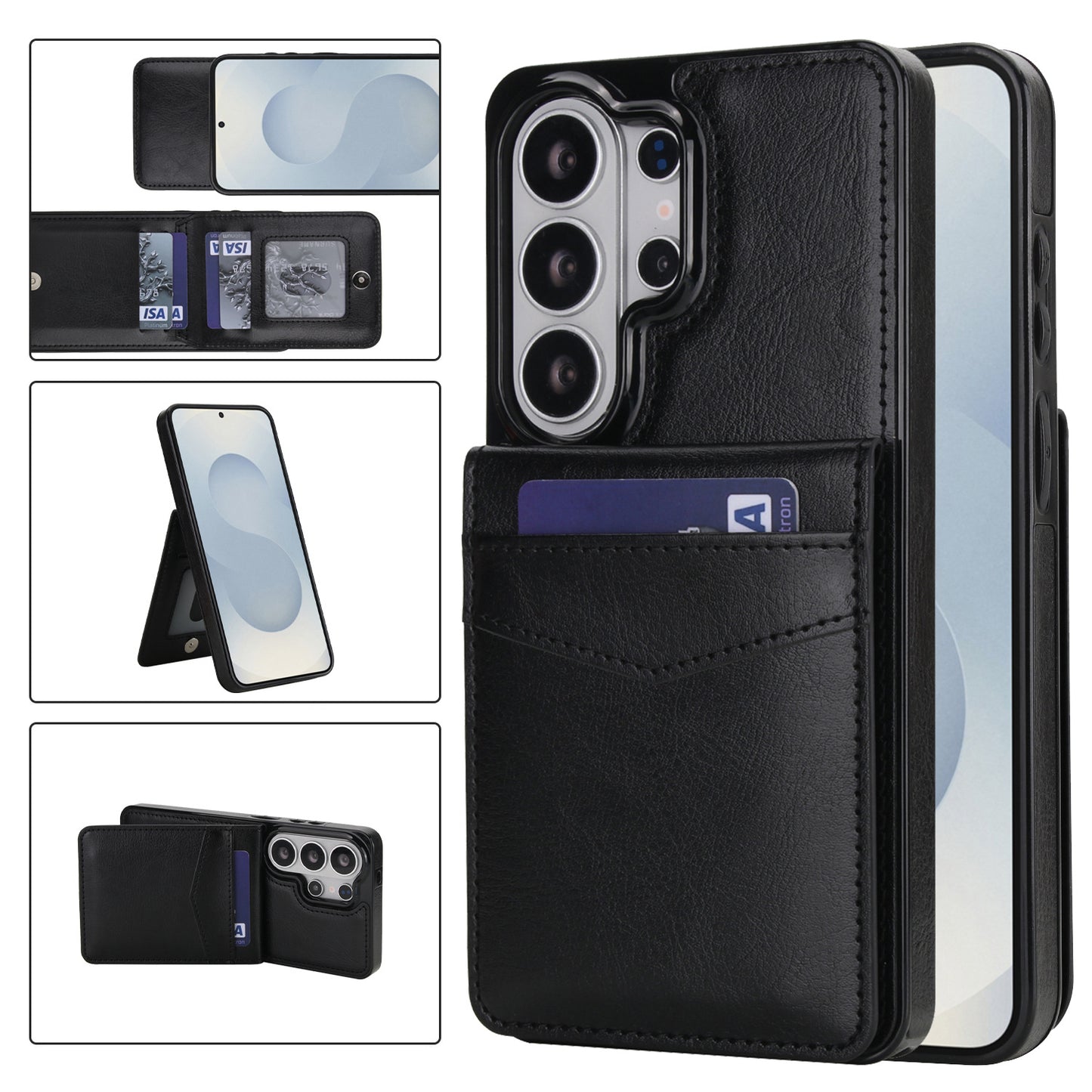 Flip-style solid color SIM card slot leather case for Samsung phones