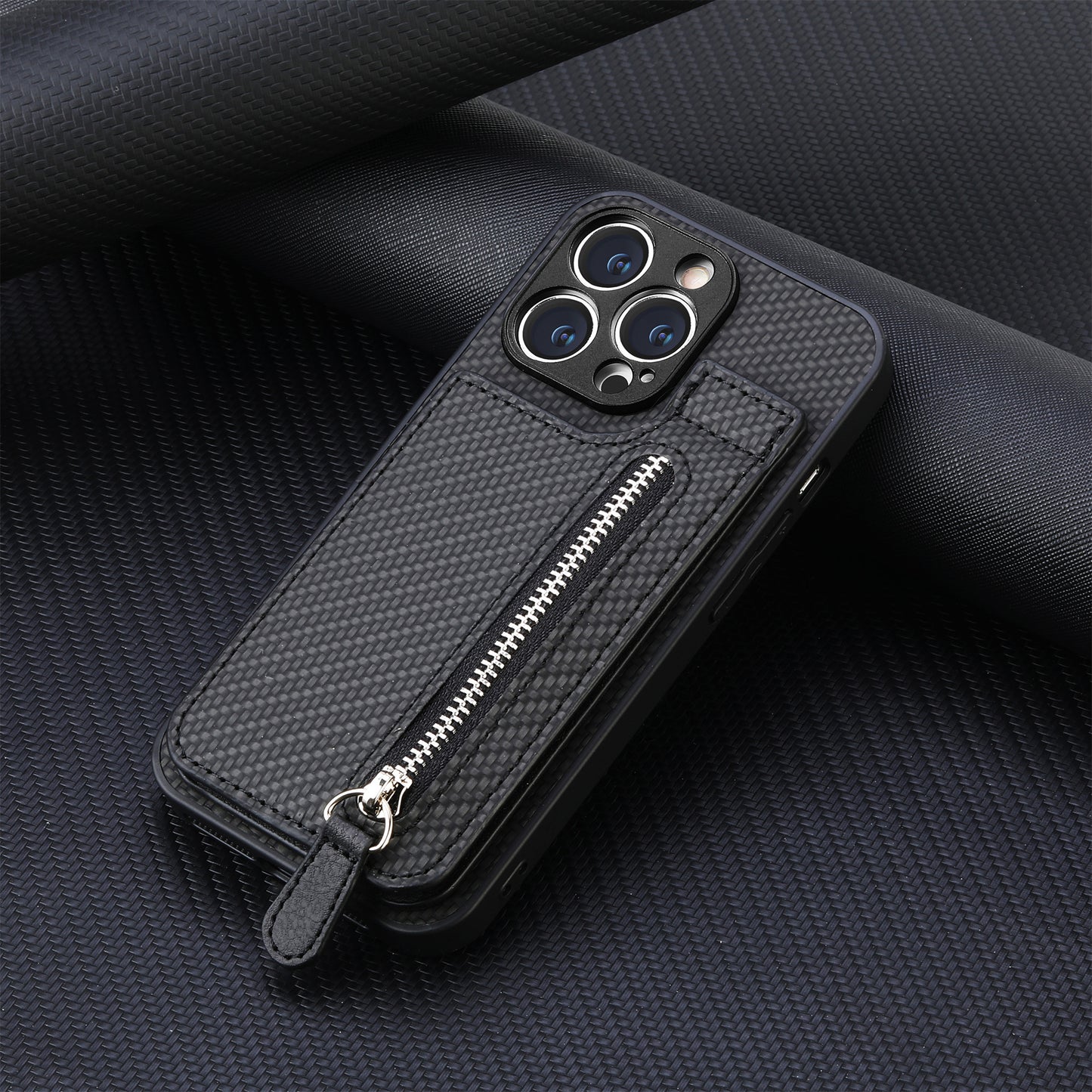 Wallet-style zippered case with stand for iPhone