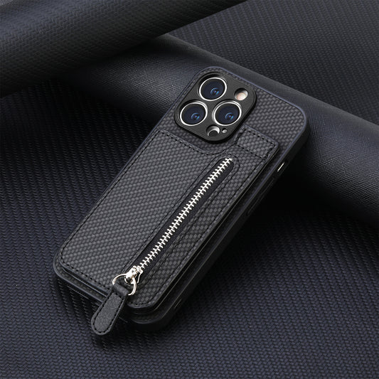 Wallet-style zippered case with stand for iPhone
