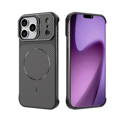 Frameless carbon fiber textured stand Apple phone case