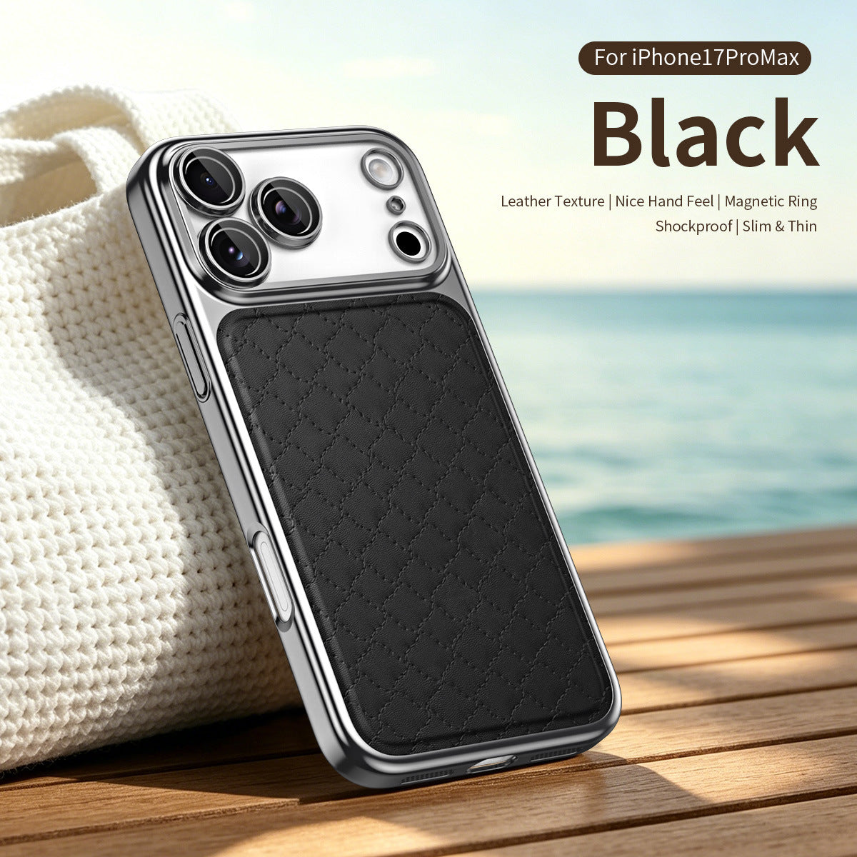 Diamond-patterned vegan leather magnetic Apple phone case