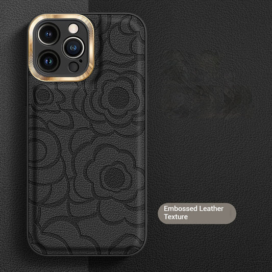 Flower leather metal lens iPhone case