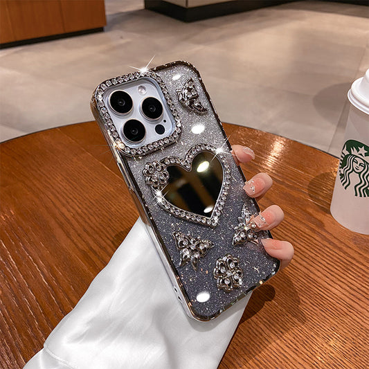 Electroplated rhinestone heart mirror iPhone case