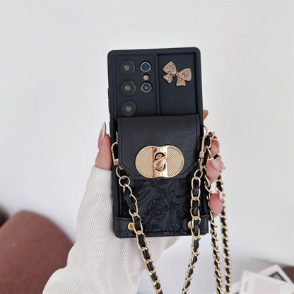 Patterned Bow Card Holder Crossbody Strap Samsung Phone Case