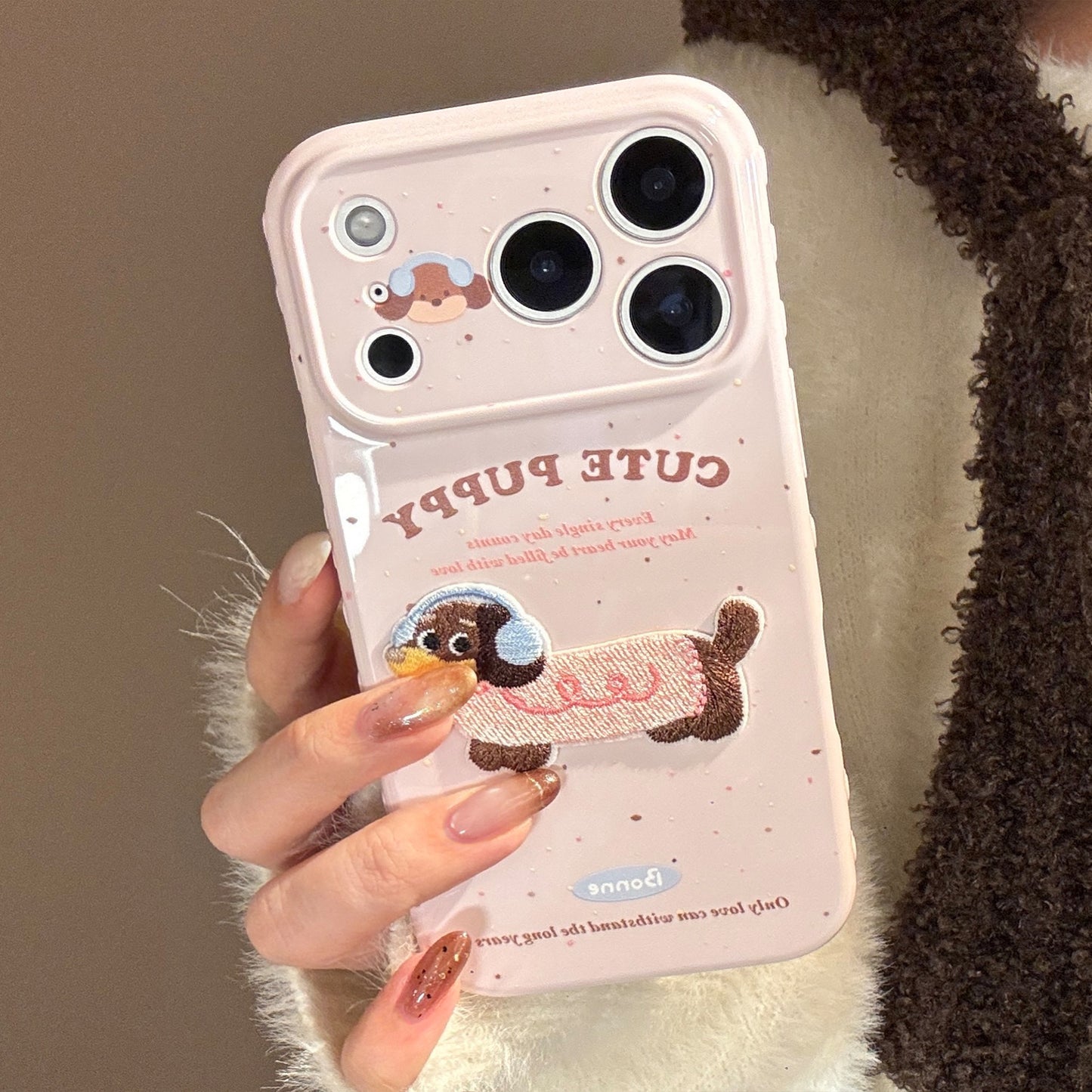 3D Embroidered Cat and Dog Apple Phone Case