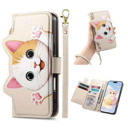 Cat and dog style flip phone case with short lanyard for Samsung phones