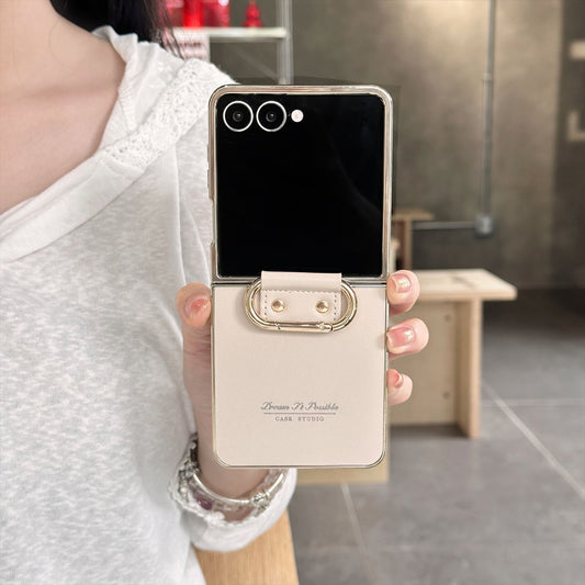 Plain leather electroplating ring buckle Samsung Z Flip mobile phone case