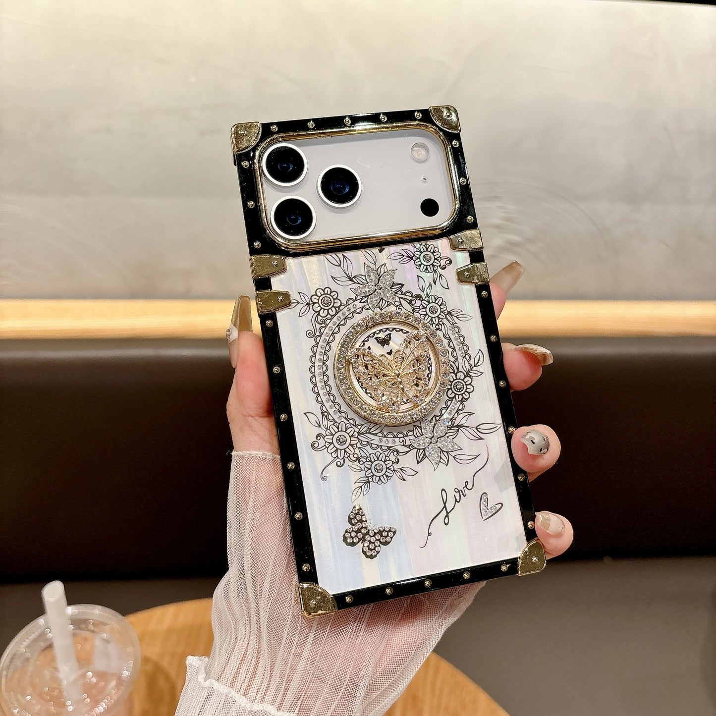 Diamond-encrusted Aurora Butterfly Stand Apple Phone Case