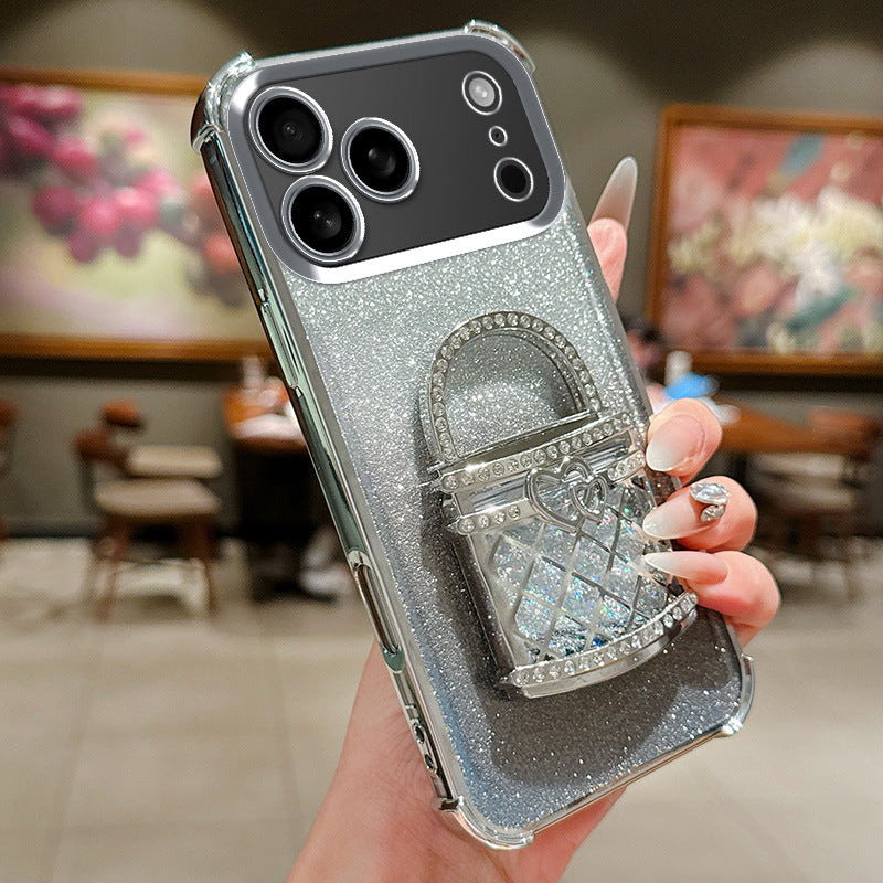 Quicksand Mirror Stand Glitter Bag Apple Phone Case