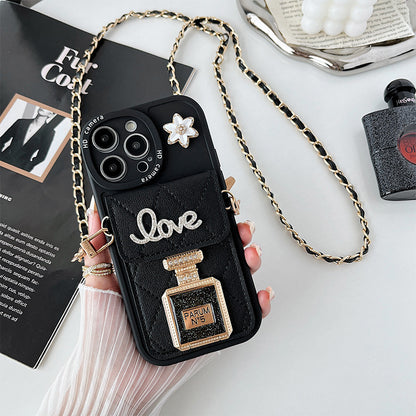 Perfume bottle mirror crossbody card holder Apple phone case