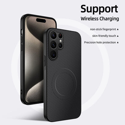 Carbon fiber textured magnetic Samsung phone case