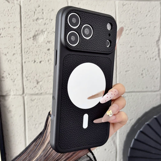 Lychee-textured mirror magnetic Apple phone case