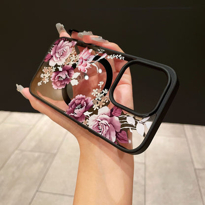 Floral Pattern Acrylic Magnetic Apple Phone Case