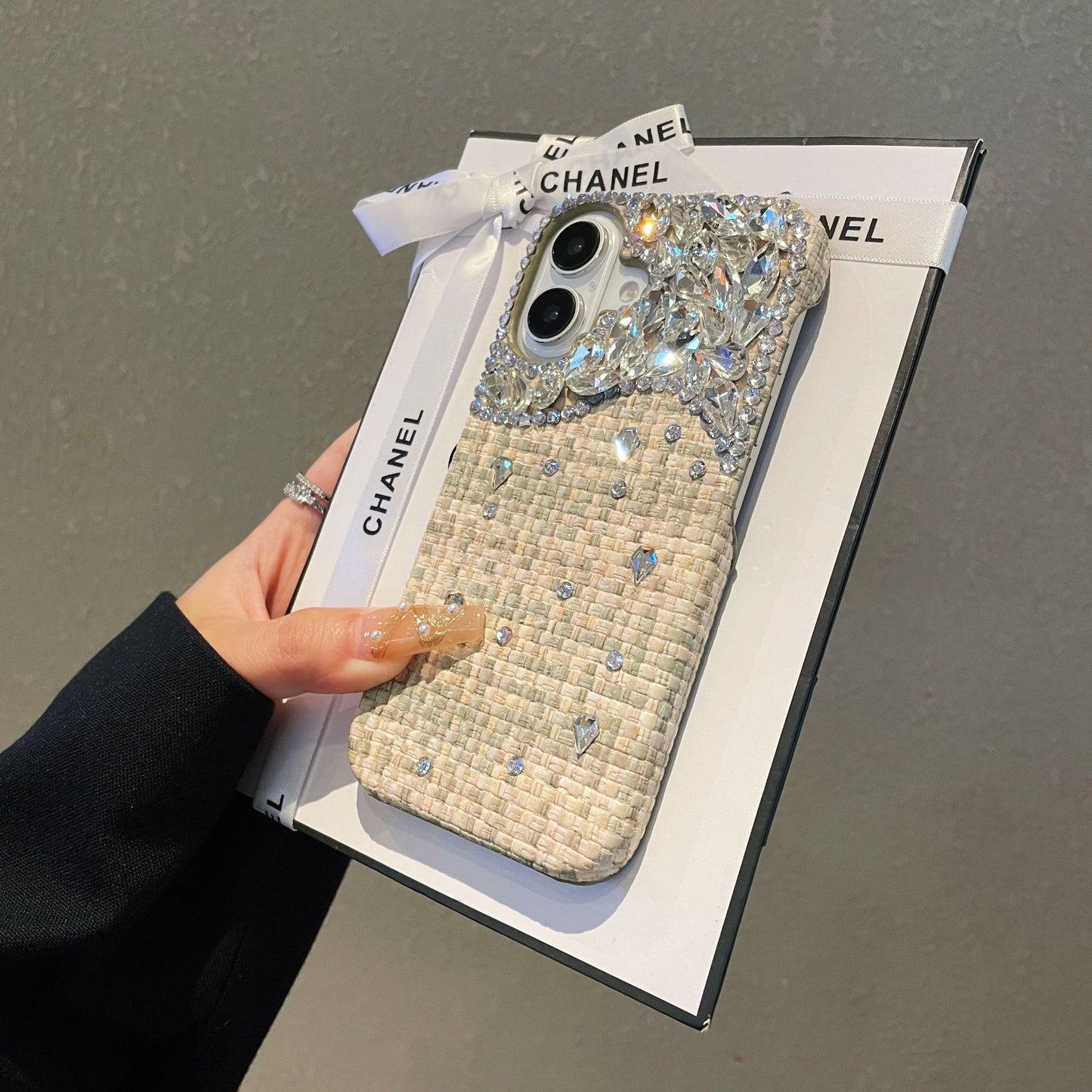 Chanel-style woven pattern piled brick and stone Apple phone case