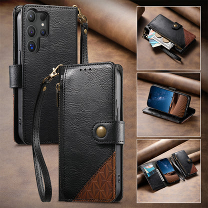 Business color-blocked leather Samsung phone case