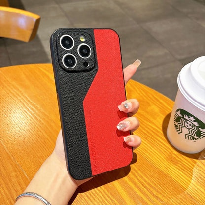 Color-blocked leather Apple phone case