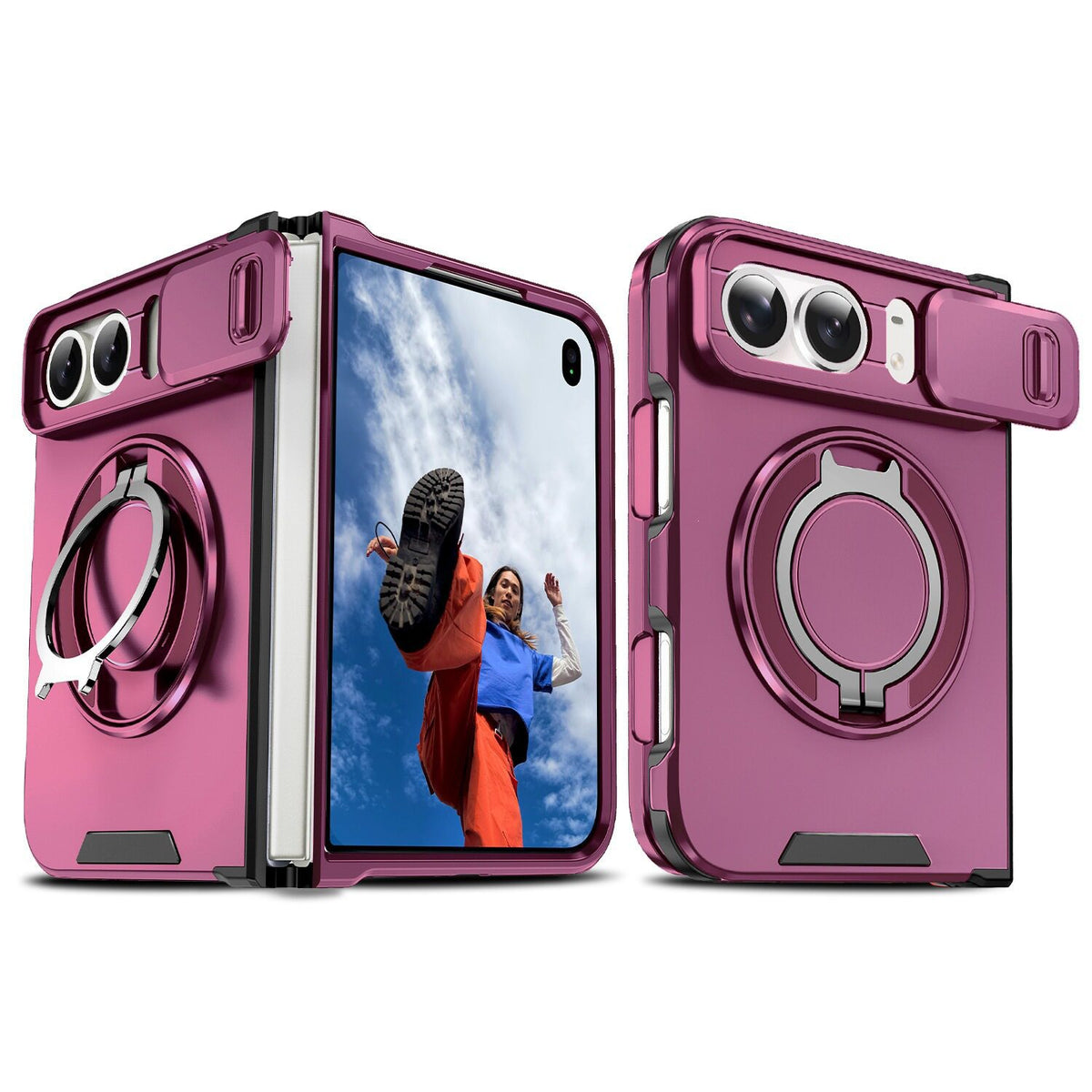 Magnetic Phone Case for Apple with Sliding/Rotating Kickstand