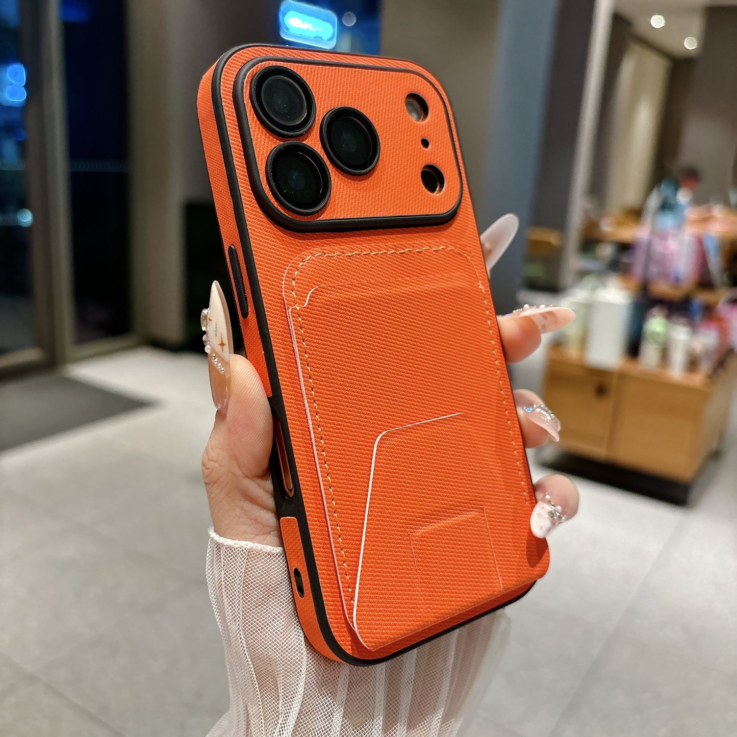 Fiber side-mounted large-view window Apple phone case