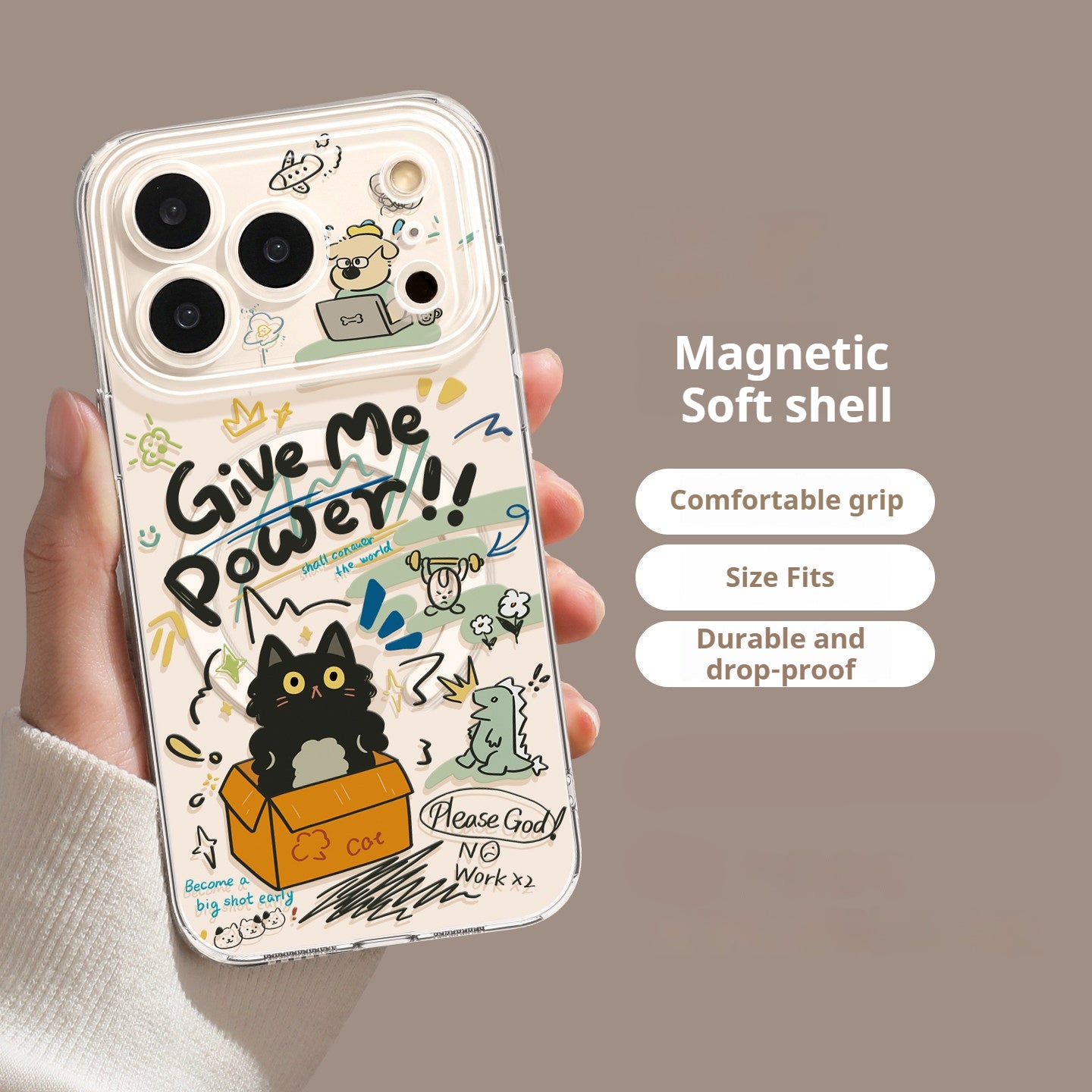 Graffiti Kitten Transparent Magnetic Apple Phone Case