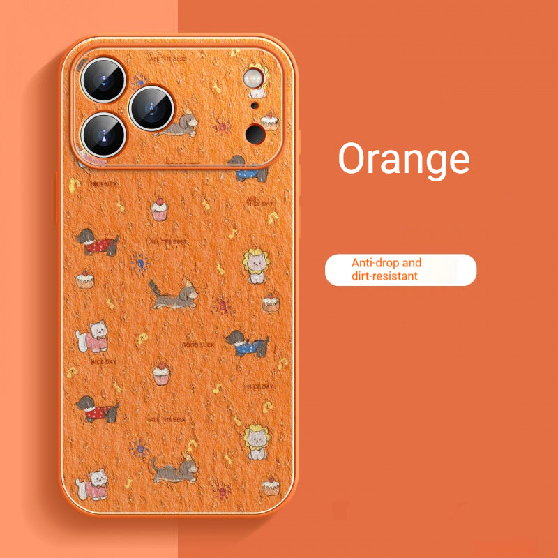 Oil painting dog party lambskin iPhone case