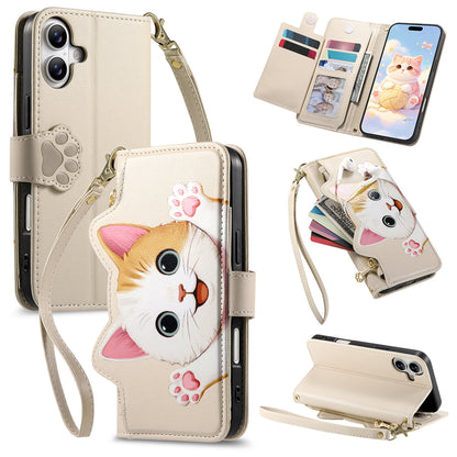 Cat and dog style flip phone case with short lanyard