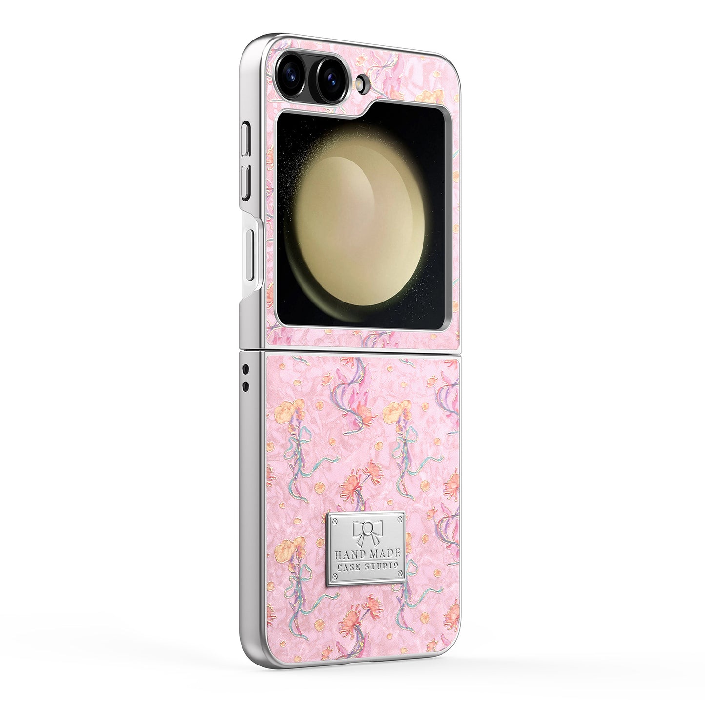 Electroplated silver frame with floral design Samsung Z Flip phone case