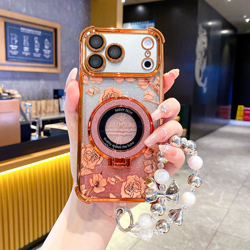 Floral Glitter Magnetic Apple Phone Case