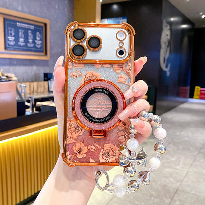 Floral Glitter Magnetic Apple Phone Case