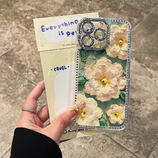 Light luxury diamond oil painting flower Apple phone case