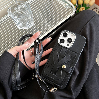 Crossbody strap button card holder Apple phone case