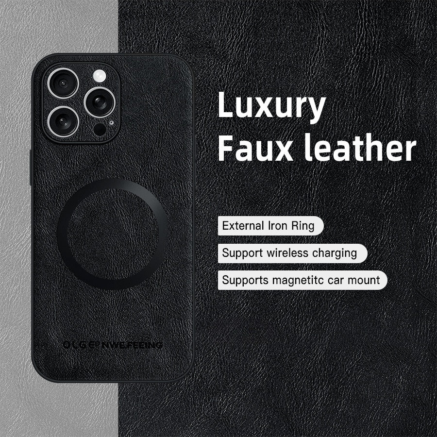 Skin-friendly cowhide textured magnetic Apple phone case