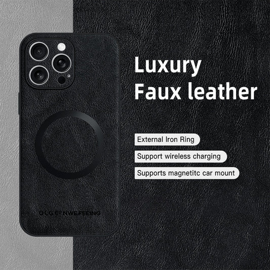 Skin-friendly cowhide textured magnetic Apple phone case