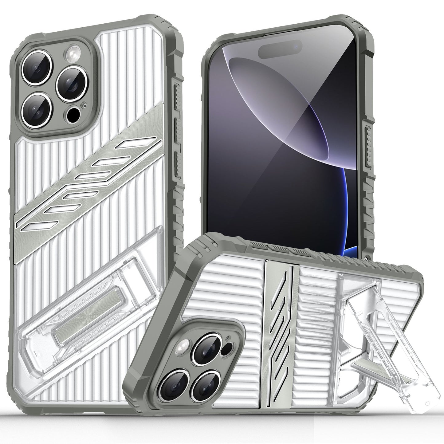 Transparent striped back panel invisible stand Apple phone case