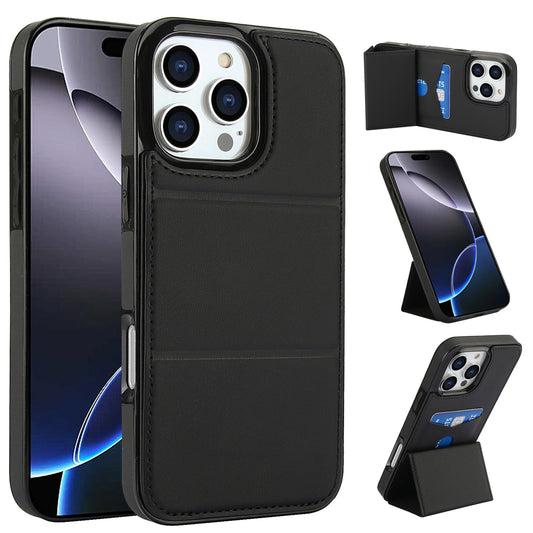 Tri-fold stand with card slot leather Apple phone case