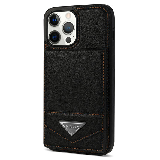 Apple phone case with a sliding back cover featuring a card slot.