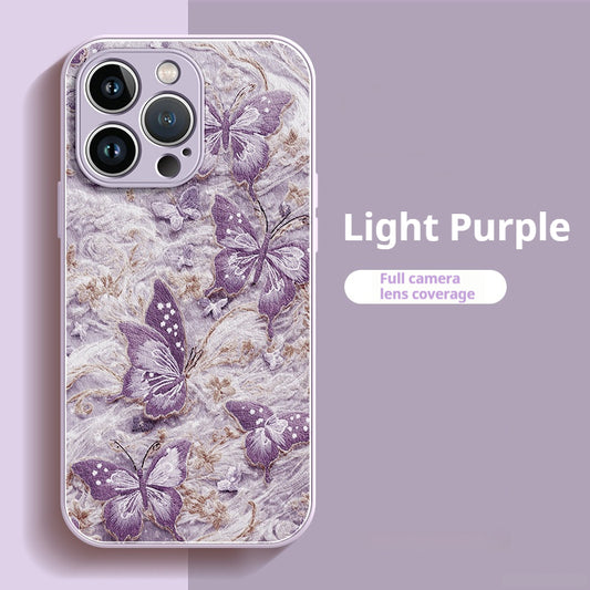 Embroidered butterfly lambskin shockproof Apple phone case