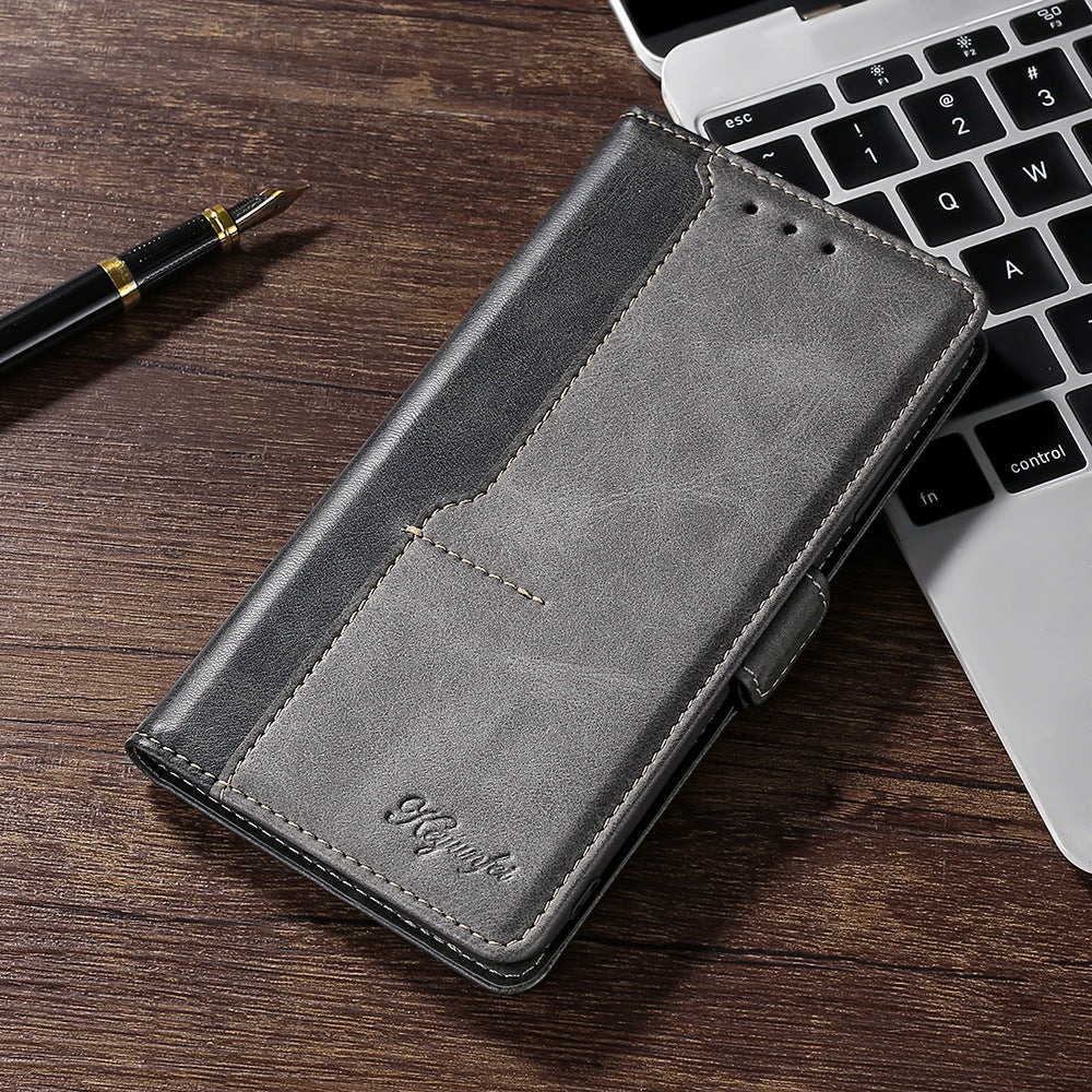 Color-blocked leather flip case with card slot Samsung phone cases
