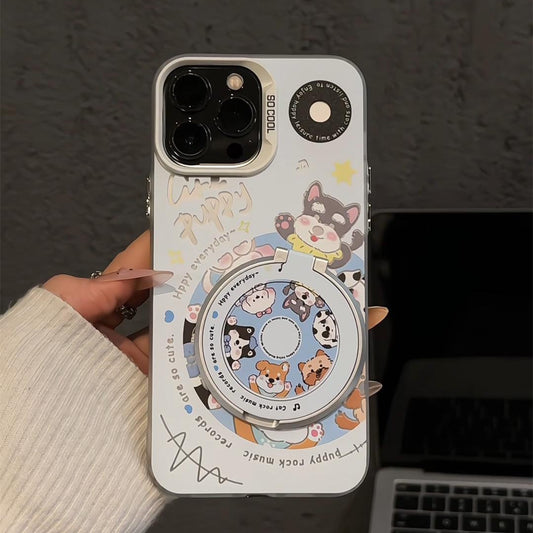 Music record puppy rotating stand Apple phone case